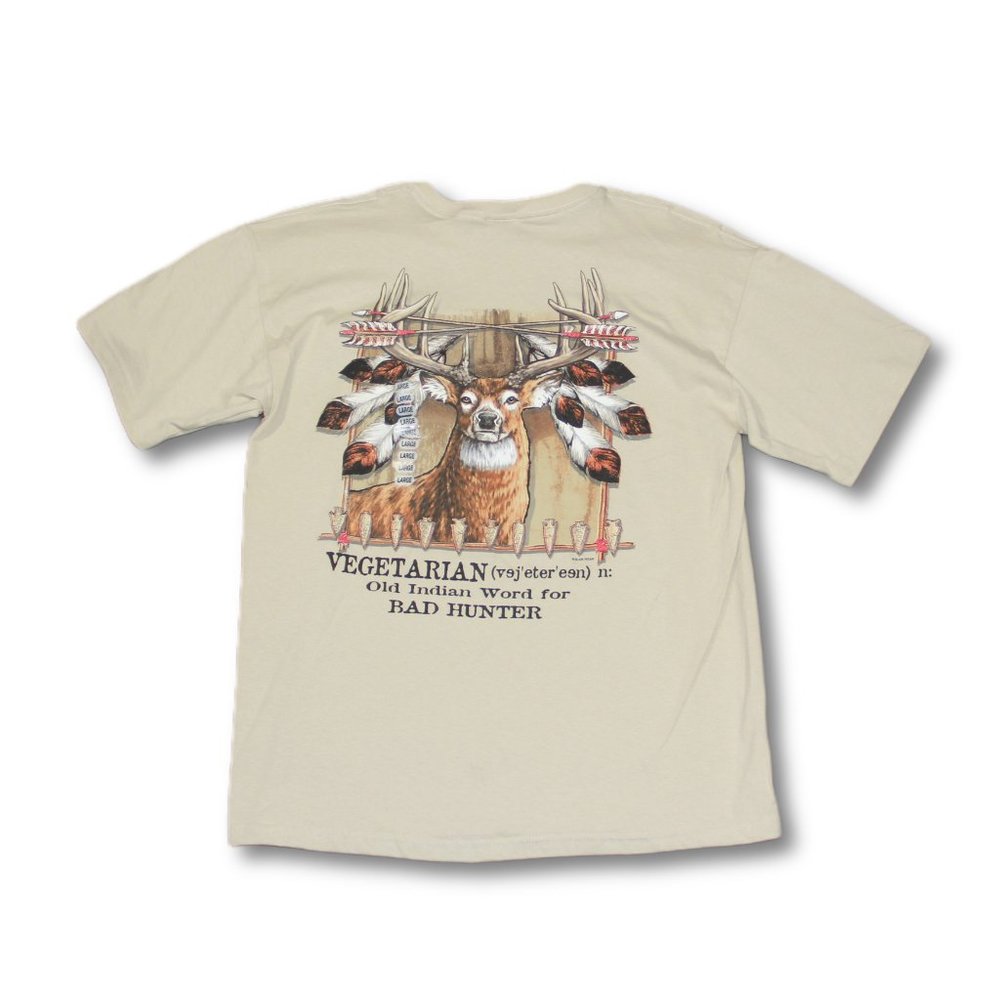 Hunting Shirt Mens Size Large Beige Deer Buck  Encrusted Vegetarian = Bad Hunt